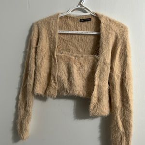 Zara Fuzzy Crop Top + Bolero Set